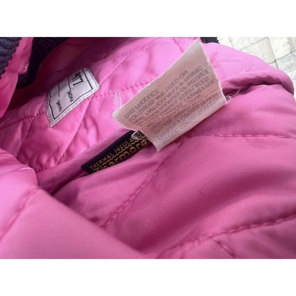 LL Bean Girls XL (18) Quilted Jacket Pink Corduroy Collar Snap Up Thermal